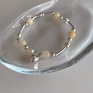 Strand ALLME Handmade Sparkly Opal Baroque Freshwater Pearl Bracelets For Women Silver Color Heart Beads Charm Bracelet Gifts