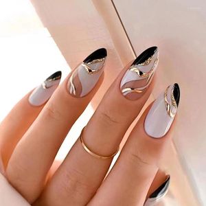False Nails Fashionable Black And White Almond-Shaped For Women