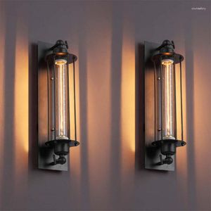Wall Lamps Retro LED Lights For Bedroom Stairs Aisle Vintage Sconce Lamp Clear Glass Black Metal 110-240V Including Bulb