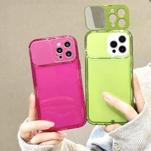 Solid Color Flip Makeup Mirror Design Falls for iPhone 14 13 12 Pro Max Transparent Soft TPU Cases Girls Gift