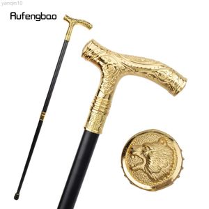 Trekking Poles Golden Roaring Bear Head Flower Totem Relief Walking Cane Fashion Walking Stick Gentleman Crosier Knob Walking Stick 93cm HKD230804