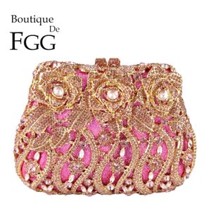 Evening Bags Boutique De FGG Women Pink Flower Evening Bags Bridal Wedding Floral Handbags and Purses 230803