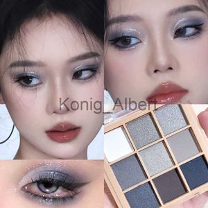 Eye Shadow 9 Colors Punk Smokey Matte Glitter Eyeshadow Palette Shimmer Eye Shadow Makeup Palette Cool toned Gray Blue Eye Pigment Palette X0804