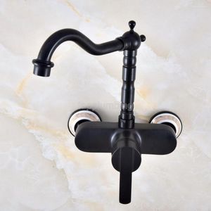 Banyo Lavabo muslukları Siyah Yağ Ovulmuş Pirinç Mutfak Musluğu Tek Terap Duvara Monte Döner Çıkış Soğuk Su Tap TNF875