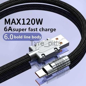 Laddare/kablar 120W 6A USB C CABLE SUPER Snabbladdning USB Type-C-kabel Nylon flätad med indikatorkabel för iPhone-laddare Telefontillbehör X0804