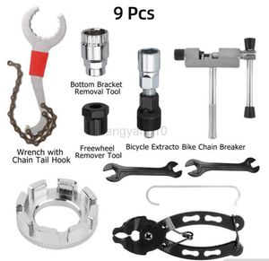 Strumenti 9 in 1 Kit di attrezzi per la riparazione di biciclette Rimozione del volano Rompicatena Taglierina Manovella Estrattore Chiave per bici Set di estrattori per staffa a cassetta HKD230804