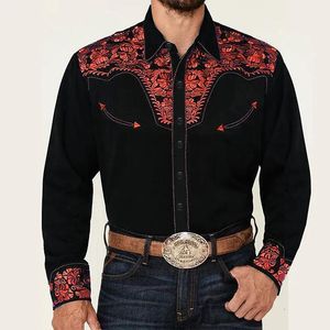 Mäns casual skjortor 2023 skjorta västra blommigt tryck lapel gata långärmad knappkläder modedesigner stil 230804