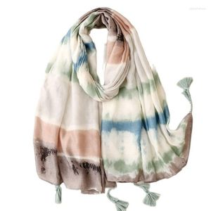 Cachecóis outono e inverno pintura a tinta algodão macio cachecol longo quente pashmina xale feminino envoltório borla cobertor foulard