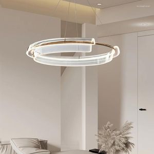 Lampade a sospensione Lampada Led Art Lampadario Light Room Decor Design Luxury Brass Simple Ring Living Apartment Shops Project Dimmerabile