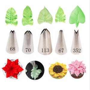 Baking Moulds 5 Pcs Set Leaves Nozzles Stainless Steel Icing Piping Tips Pastry For Cake Decorating Fondant Tools 230803