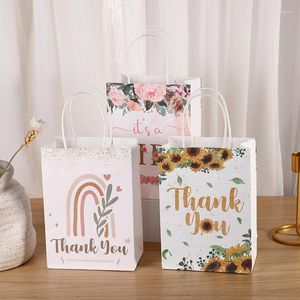 Gift Wrap 10Pcs Floral Design Thank You Kraft Paper Bags For Wedding Birthday Party Packaging Decor Christmas Baby Shower Favors