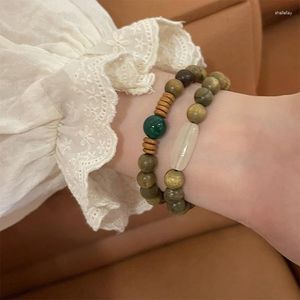 Strand Natural Green Sandalwood Beads Bracelet For Women Girl Elegant Handmade Wooden Student Ethnic Style Wrist Ornaments