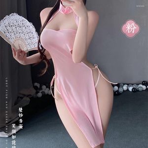 Vestuário étnico Clássico Vestido Cheongsam de fenda alta Gelo Seda Tradicional Chinesa Sexy Melhorar Qipao Saia Oca Pijama Feminino Exótico