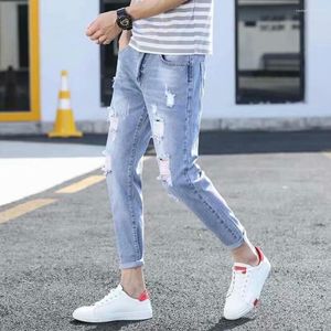 Jeans masculinos Cool Slim Lavável Homens Mid-rise Rasgado Buracos Fit Calças Jeans Vestindo-se