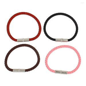 Bangle 2023Hip Hop Street Trendsetters Zircon Weave Genuine Cowhide Rope Stainless Steel Magnet Clasp Bracelet Lovers Hand DIY Jewelry