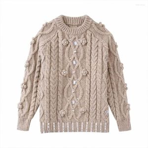 Women's Sweaters Fall 2023 Fashion Knitwear Chic Vintage Jewelry And Faux Pearls Embellished Quality Pullover Long-sleeved Sweater