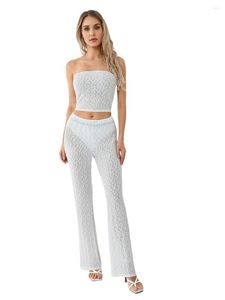 Women's Two Piece Pants Women S 2 Set Trendy Strapless Backless Tube Top With High Waist Wide Leg Palazzo - Perfect Summer Outfit