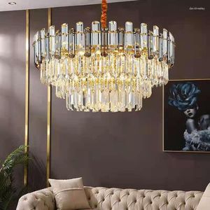 Pendant Lamps Creative Led Chandelier For Live Room 2023 Luxury Crystal Lamp Rectangle Hanging Light Fixture Smoky Gray Cristal Kitchen