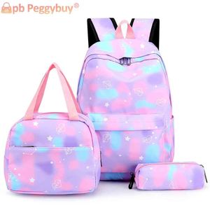 Backpacks 3PCSSet Laptop Backpack Regulowany pasek mody mody nylon nylon podróży uroczy gradient robota plecak do szkoły 230803