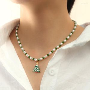 Kedjor julpärlkristallhalsband snögubbe träd hänge för kvinnor smycken tillbehör
