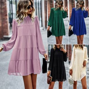 Urban Sexy Dresse Long Sleeve Boho Loose Dress for Spring Round Neck Solid 230804