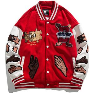 Men s Jackets High Street Baseball Men Patchwork Furry Hand Letter Embroidery Varsity Jacket Harajuku Casual Loose Red Coat Streetwear 230803