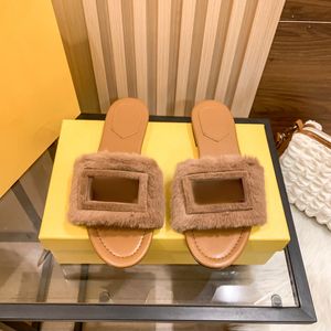 Women Signature sandales teddy fluffy sandal Designer Shoes Vintage Slipper popular indoor flat house Slippers Baguette fur slides Luxury lady Mink hair Slide