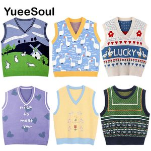 Women's Vests Japan Style Cute Women Sweater Vest Printed Sleeveless Loose Outerwear Knitted Waistcoat Vintage Y2K Autumn Pullovers Tops 230803