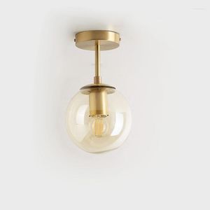 Plafoniere Lampada minimalista nordica Lampadario moderno rotondo con sfera di vetro Corridoio Arredamento soggiorno Ristorante Led