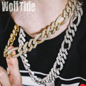 New 18K Gold Plated Full CZ Zirconia Mens Copper Chain Necklace 10mm Diamond Silver Gold Hip Hop Punk Rock Jewelry Gifts for Boys Wholesale