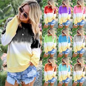 Autumn/Winter Women's sweater Top Rainbow Gradual Change Print Long sleeve sweater