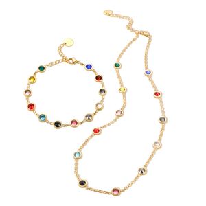 Wedding Jewelry Sets JINHUI T S Bejeweled Bracelet Necklace Set for Women Stainless Steel 12 Birthday Stone Colorful Crystal Chain Bracelets 230804