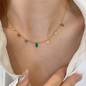 Pendant Necklaces 2023 Light Colorful Zircon for Women Tarnish Free Waterproof Stainless Steel Choker Jewelry Accessories