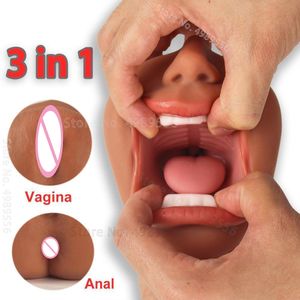 Masturbators 3 IN 1 Sex Toys Masturbation For Men Deep Throat Artificial Real Pussy Oral Male MasturbatorBlowjob Realistic Rubber Vagina 230803