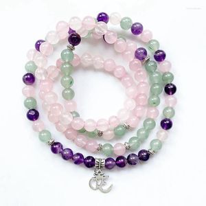 Charm Bracelets Pink Purple Quartz Natural Stone Mala Beads Meditation Bracelet For Men Woman Om Symbol Pendant Necklace