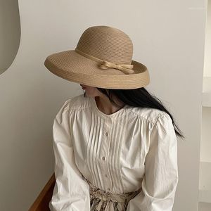 Breite Krempe Hüte Französisch Vintage Hepburn Eleganter Stil Mode Sonnenhut Damen Schleife Urlaub Stroh Designer Großhandel