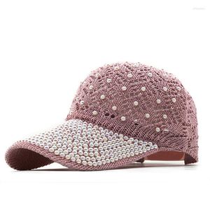 Ball Caps Summer Women's Hollow Baseball Cap Pearl Decorative Holiday Mesh Hats Bone Gorras Adjustable Sun Hat Hombre