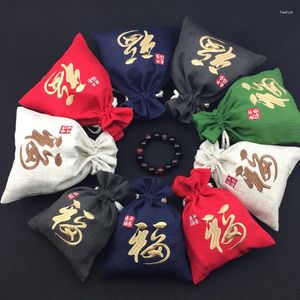 Storage Bags Wholesale10pcs Chinese Handmade Flax Embroidered Character Jewelry Pouches