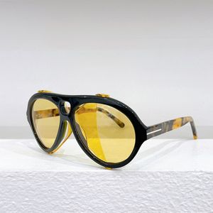 Black Havana Yellow Pilot Sunglasses with Yellow Shield Mens Summer Sunnies gafas de sol Sonnenbrille UV400 Eye Wear with Box