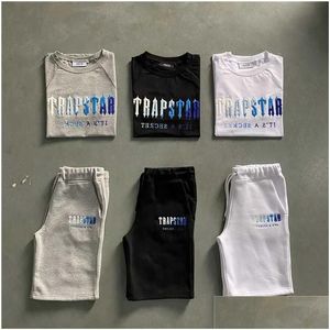 Męskie koszulki męskie Trapstar T Shirt Set Letter Hafting Tracksuit krótkie rękawie Pluszowe krótkoatak