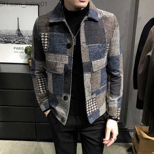 Giacche da uomo 2023 Moda autunno e inverno Giacca senza cappuccio con risvolto casual da uomo nuovo / Cappotto di lana scozzese sottile da uomo T230804