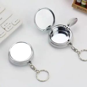 Mini Cinzeiros Redondos Cigarro Casa Ao Ar Livre Portátil Chaveiro Folha de Alumínio em Branco Impressão por Transferência de Calor Cinzeiros de Metal Chaveiro Presente da Moda AU04