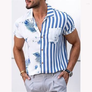 Мужские повседневные рубашки Летний пляж для мужчин полосатые панели рубашка для печати с короткими рукавами