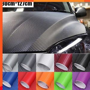 New 30cmx127cm 3D Carbon Fiber Car Stickers Roll Film Wrap Car Motorcycle DIY Styling Vinyl Black Colorful Decal