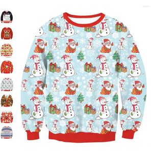 Erkek Sweaters 3D Noel Ağacı Hediyeleri Kardan Adam Kazak Noel Baba Erkek Kadın Mürettebat Boyun Tatil Sweatshirt Külot Çirkin Jumper