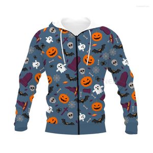 Męskie bluzy mody graficzna wiosna jesienna zima hip hop swobodna marka 3D Print Halloween Zip z kapturem poliester v12