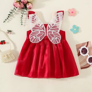 Vestidos para meninas FOCUSNORM 0-3 anos Princesa Bebê Meninas Vestido doce babados sem mangas borboleta asas festa linha A para praia