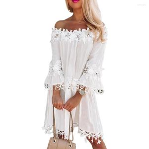 Casual Dresses Women Summer Dress Knee Length Lady Off Axla Star Breattable Three Quarter Sleeves Midi Dressing-Up