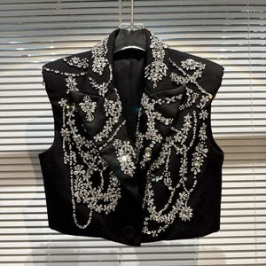 Gilet da donna Design originale 2023 Primavera Donna Giacca senza maniche Giacca fatta a mano con strass Spalline Cappotto Lussuoso