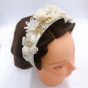 Fermagli per capelli fatti a mano bianco piccola perla lusso barocco tiara fasce per capelli donna grande fiore strass di cristallo fascia per capelli corona boemia copricapo514